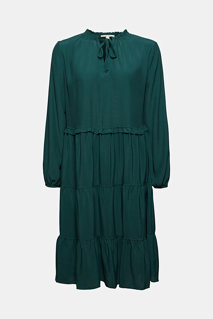 Dress with frills and flounces, DARK TEAL GREEN, detail image number 8