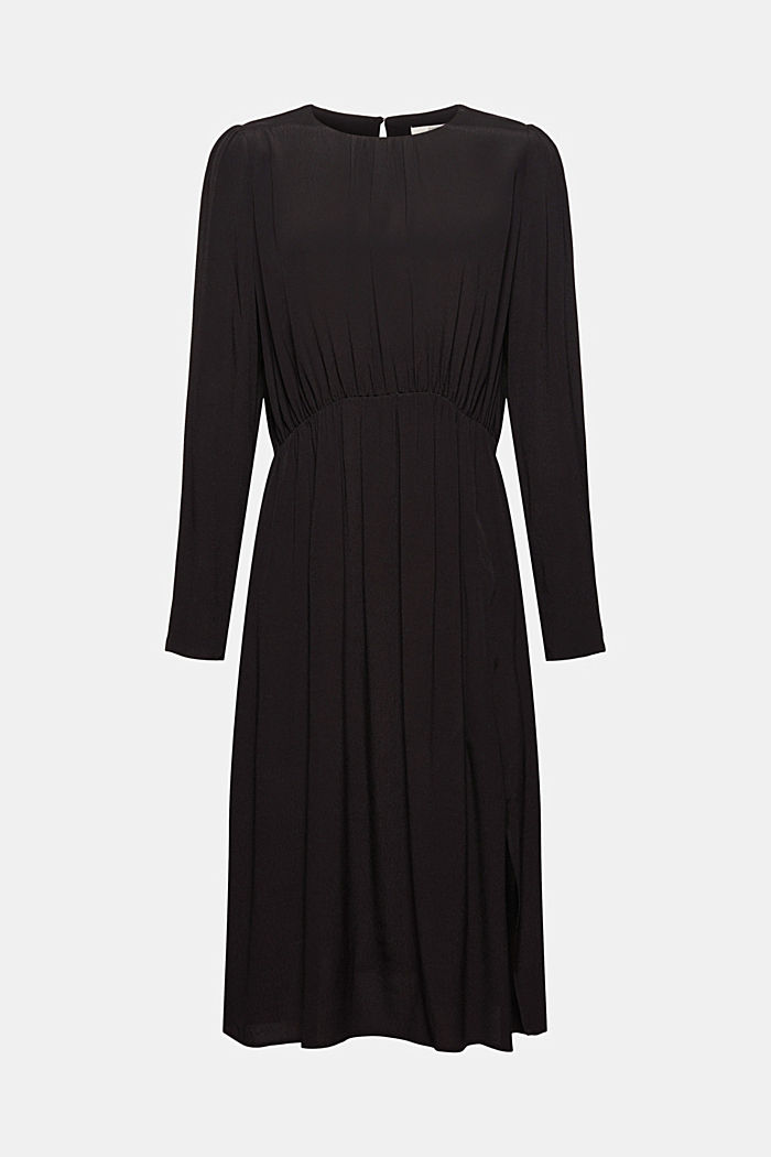 Crêpe midi dress containing LENZING™ ECOVERO™, BLACK, overview
