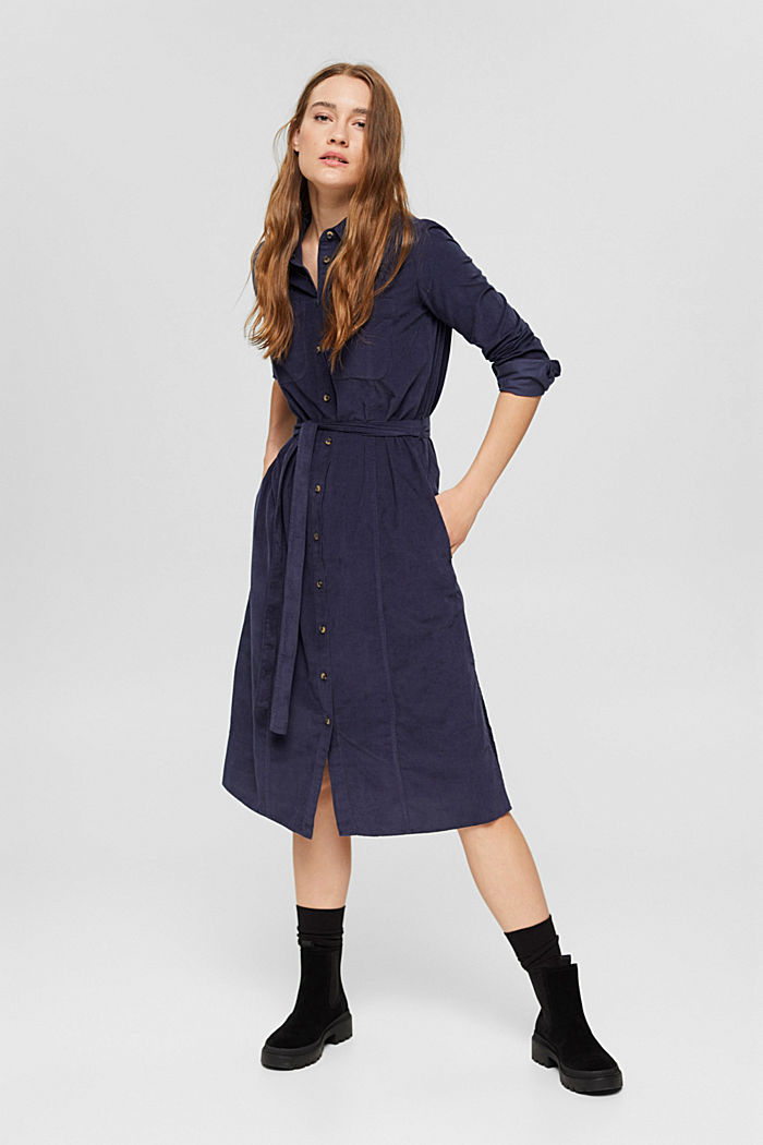 Corduroy shirt dress with a belt, NAVY, detail image number 6