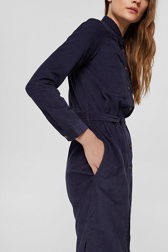 Corduroy shirt dress with a belt, NAVY, detail image number 3