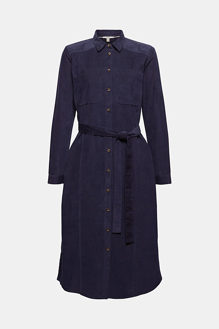 Corduroy shirt dress with a belt, NAVY, overview