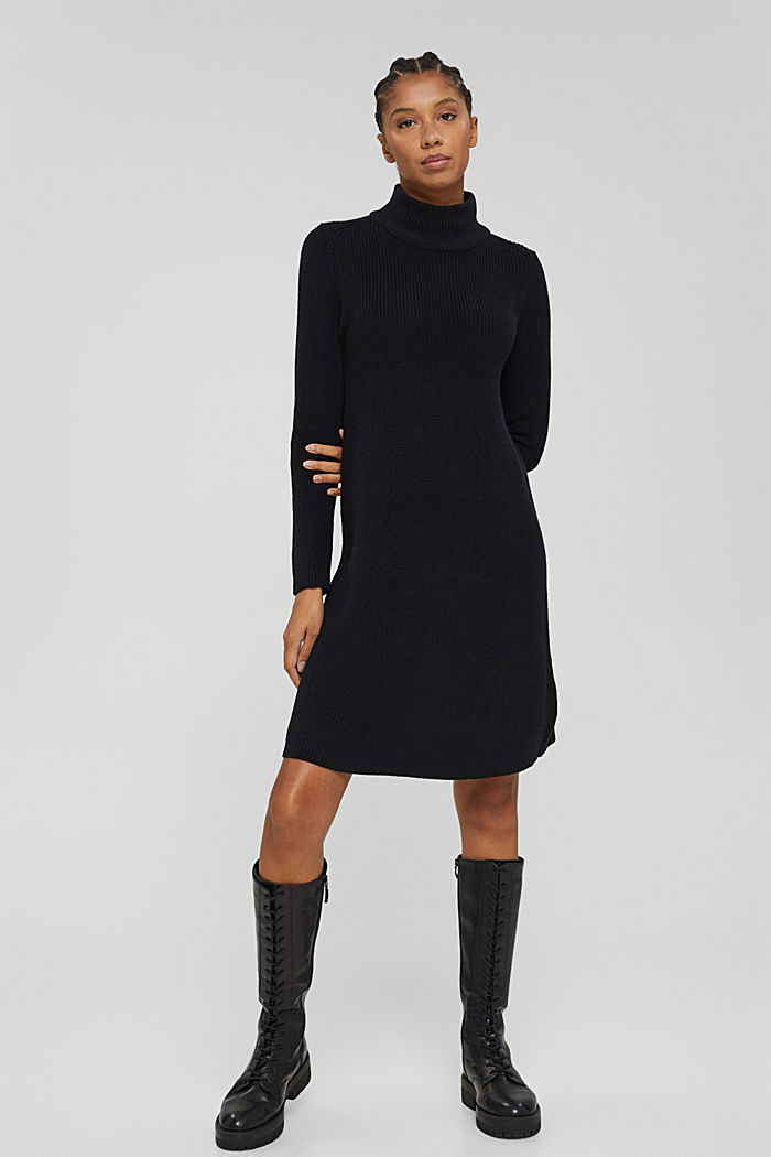 Knee-length knit dress made of organic cotton, BLACK, detail image number 5
