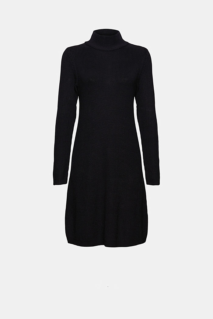 Knee-length knit dress made of organic cotton, BLACK, overview