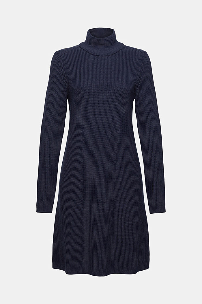 Knee-length knit dress made of organic cotton, NAVY, overview