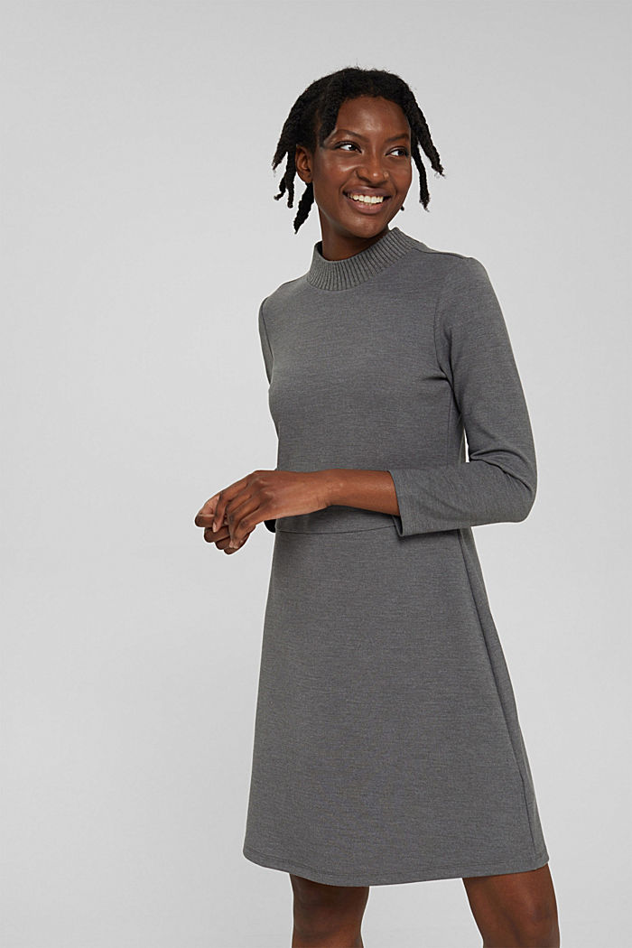 Made of recycled material: jersey dress with a ribbed collar, GUNMETAL, detail image number 0
