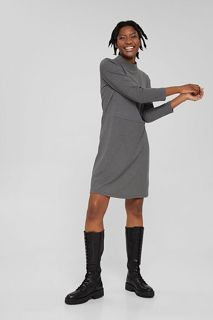 Made of recycled material: jersey dress with a ribbed collar, GUNMETAL, detail image number 5