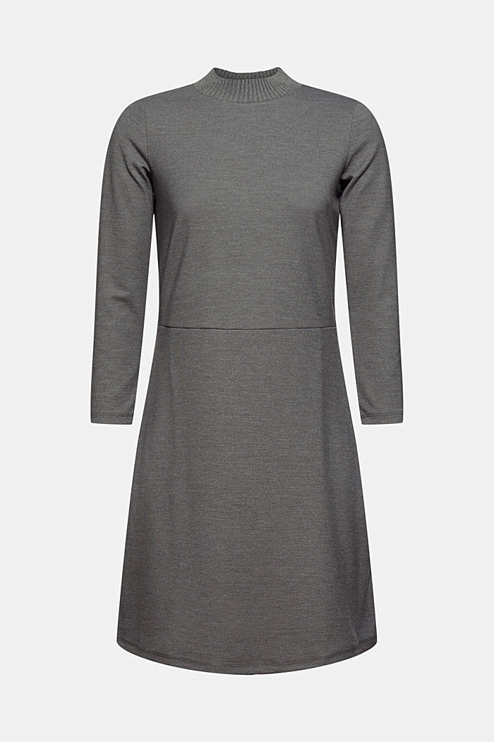Made of recycled material: jersey dress with a ribbed collar, GUNMETAL, detail image number 6