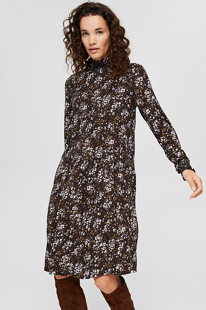Jersey dress with print, LENZING™ ECOVERO™, BLACK, overview