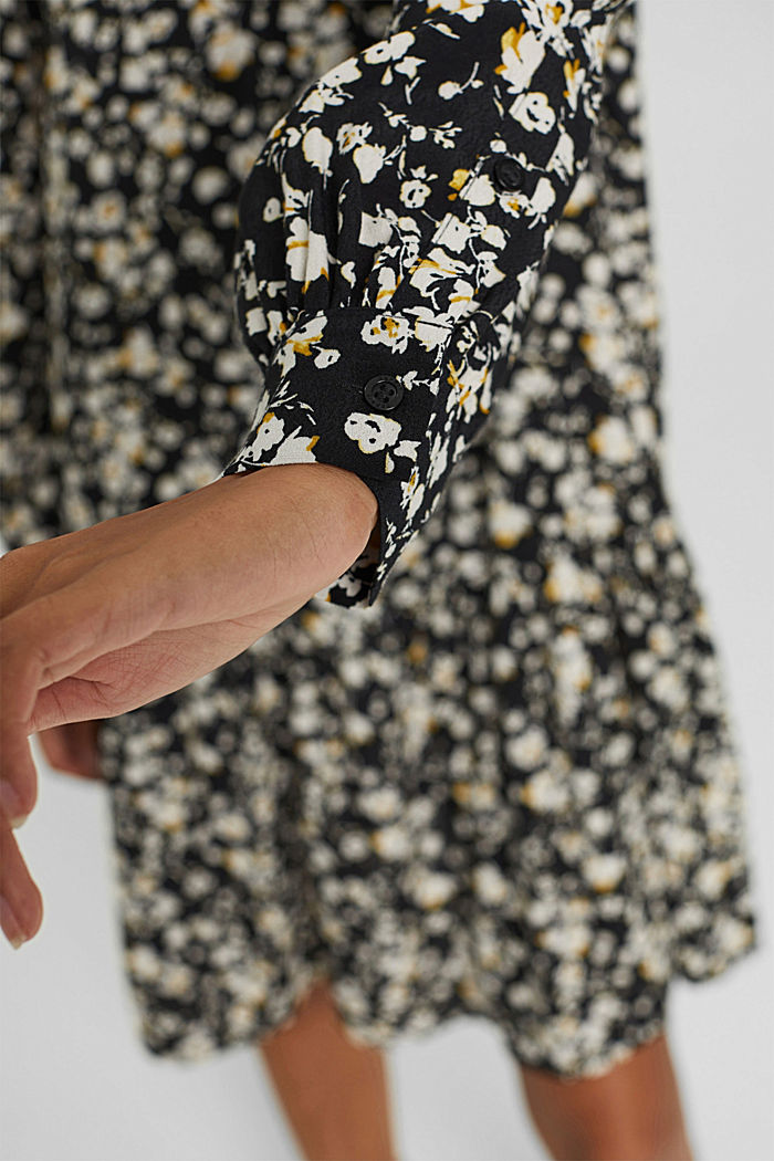 Mille-fleurs flounce dress with LENZING™ ECOVERO™, BLACK, detail image number 3