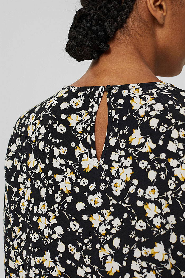 Mille-fleurs flounce dress with LENZING™ ECOVERO™, BLACK, detail image number 5