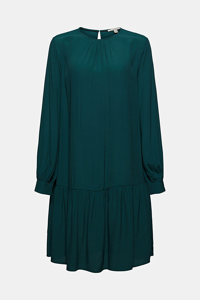 Flounce dress with LENZING™ ECOVERO™, DARK TEAL GREEN, detail image number 6