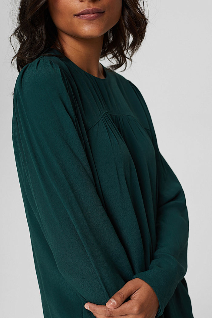 Blouse with gathers, LENZING™ ECOVERO™, DARK TEAL GREEN, detail image number 2