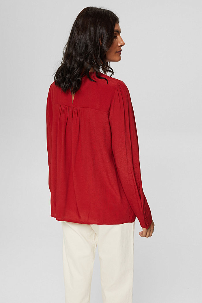Blouse with gathers, LENZING™ ECOVERO™, DARK RED, detail image number 2