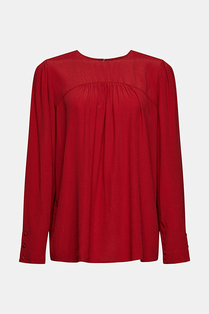Blouse with gathers, LENZING™ ECOVERO™, DARK RED, detail image number 7