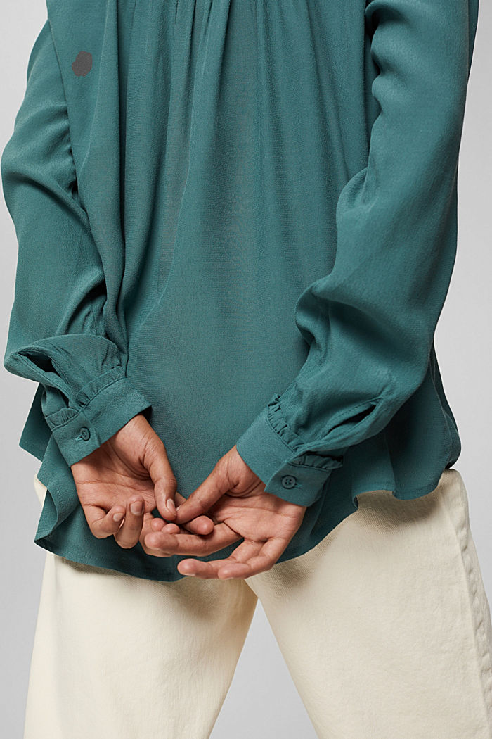 Blusa henley con volantes, LENZING™ ECOVERO™, TEAL BLUE, detail image number 5