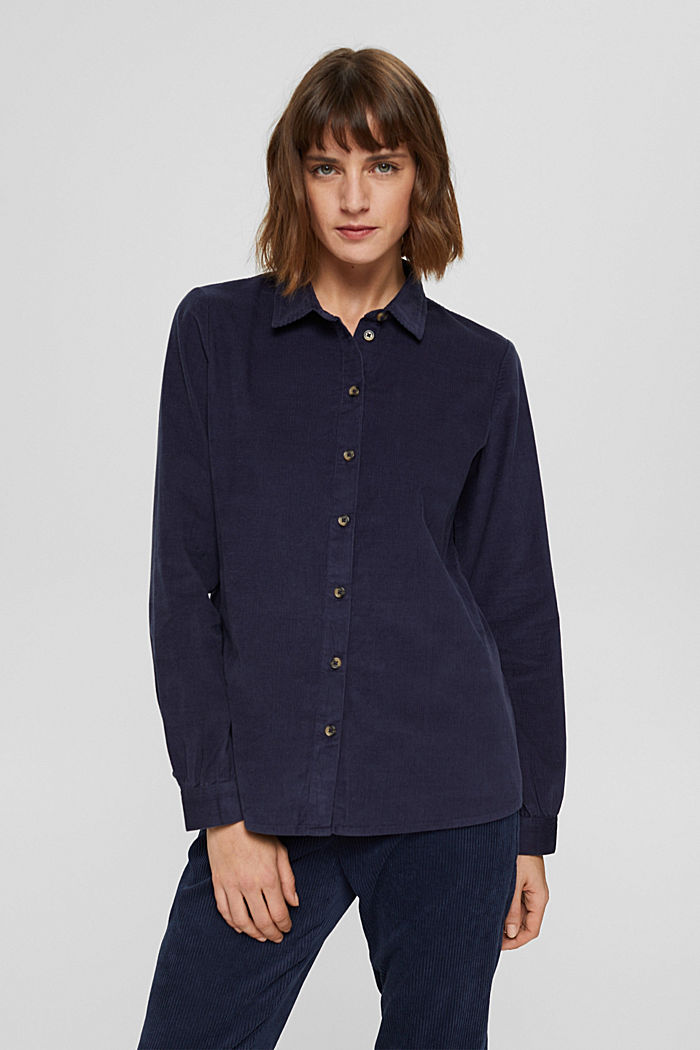Needlecord shirt blouse in 100% cotton, NAVY, detail image number 0