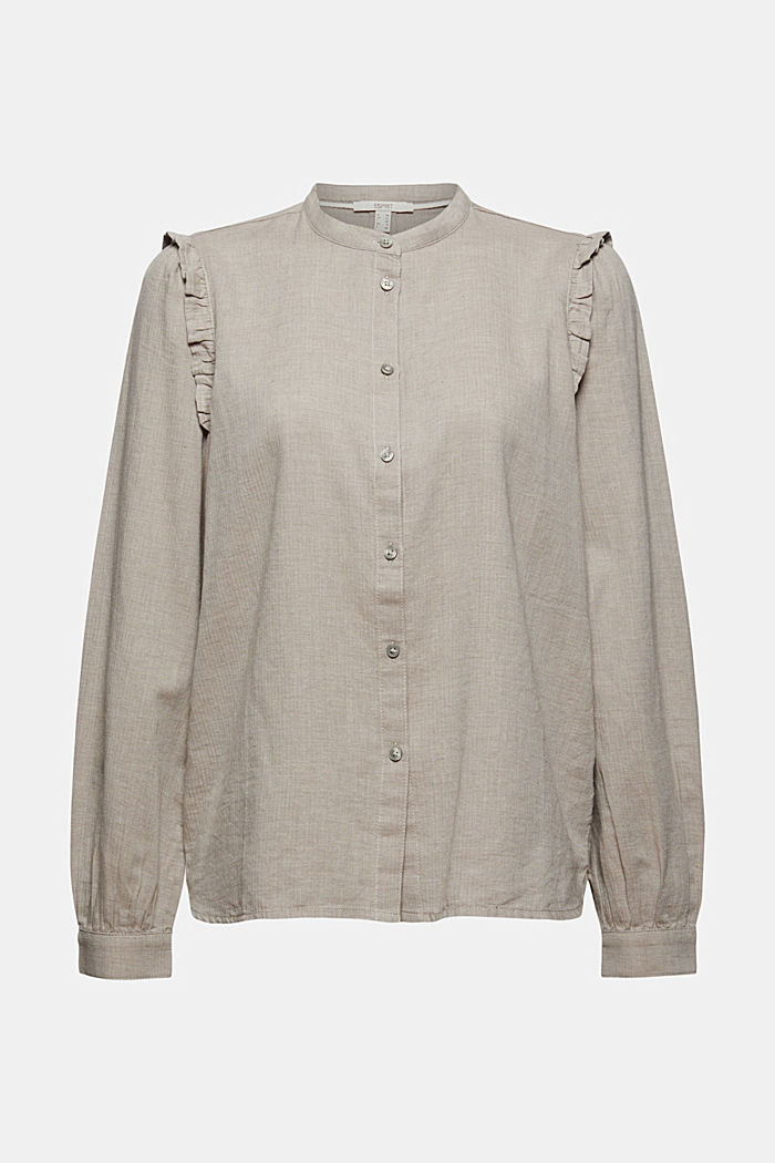 Shirt blouse with frills, 100% cotton, GUNMETAL, detail image number 9