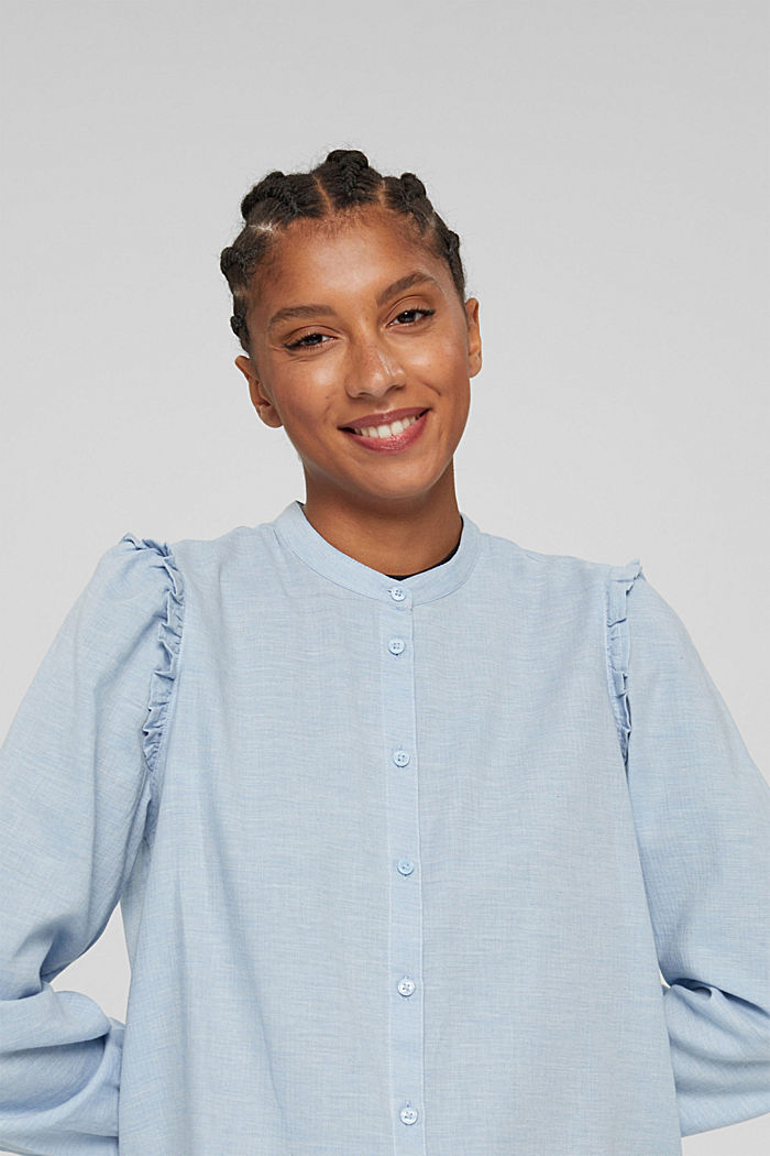 Shirt blouse with frills, 100% cotton, LIGHT BLUE LAVENDER, detail image number 6