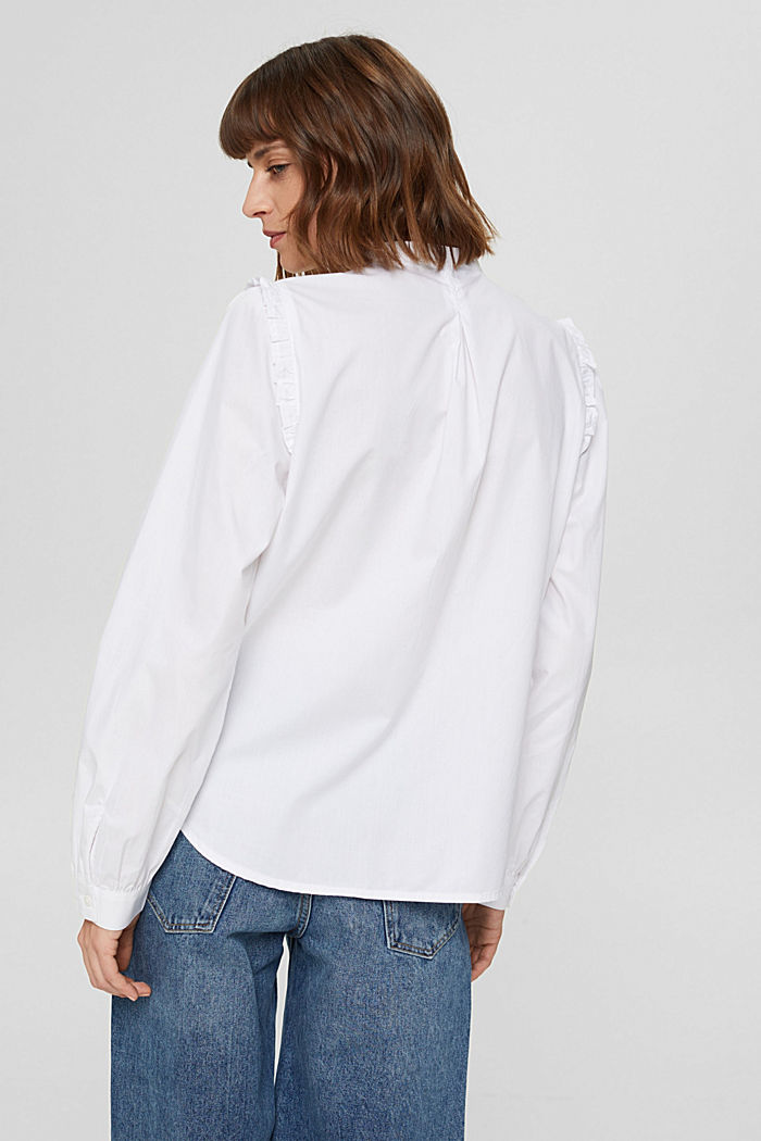 Shirt blouse with frills made of 100% cotton, WHITE, detail image number 3
