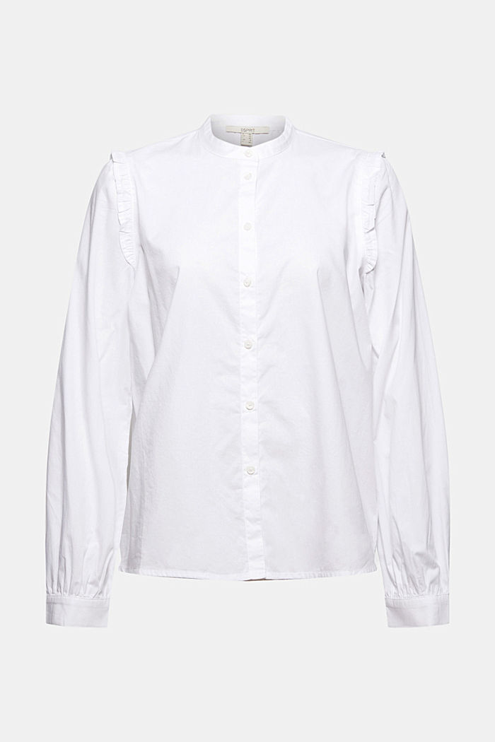 Shirt blouse with frills made of 100% cotton, WHITE, overview