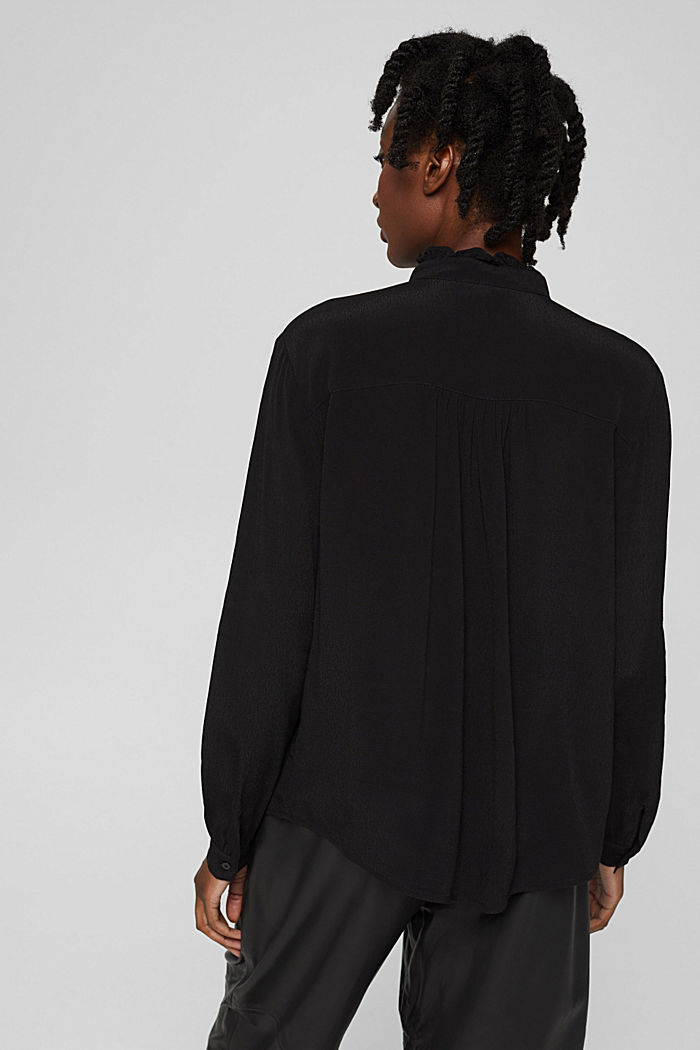 Flowing crêpe blouse with frills, BLACK, detail image number 3