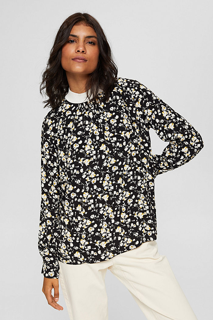 Mille-fleurs blouse with LENZING™ ECOVERO™, BLACK, detail image number 0