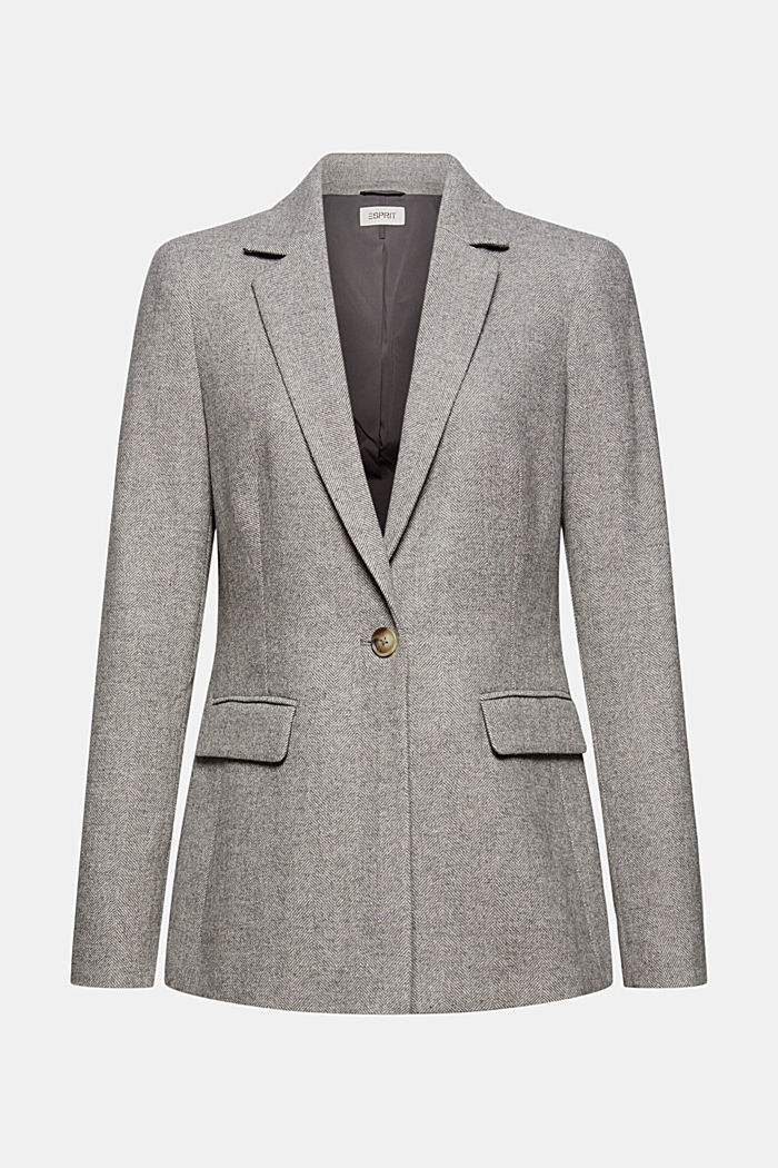 Con lana: blazer con diseño de espiga, ANTHRACITE, detail image number 8
