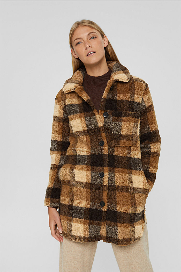 Checked shacket in a teddy fur look, CAMEL, detail image number 0