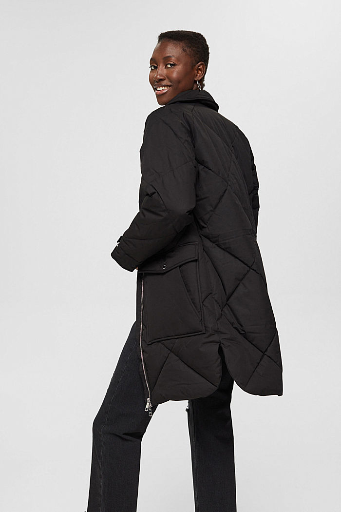 Recycled: quilted coat with a turn-down collar, BLACK, detail image number 3