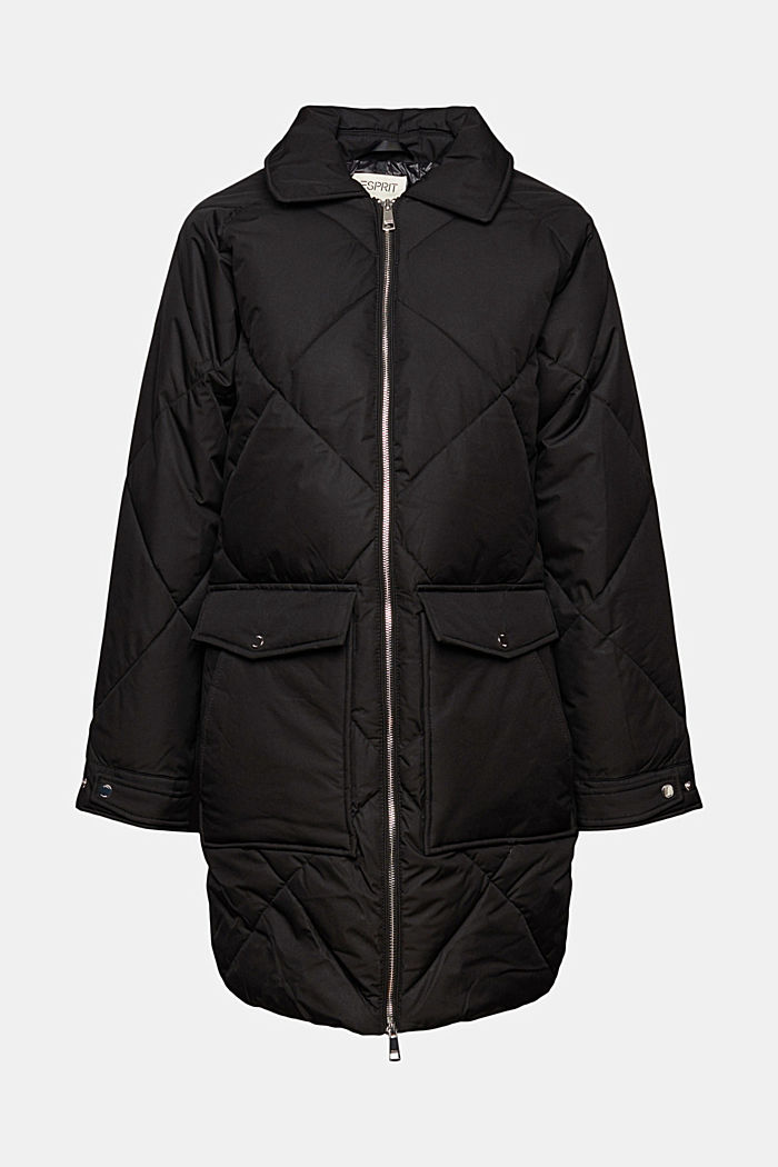 Recycled: quilted coat with a turn-down collar, BLACK, overview