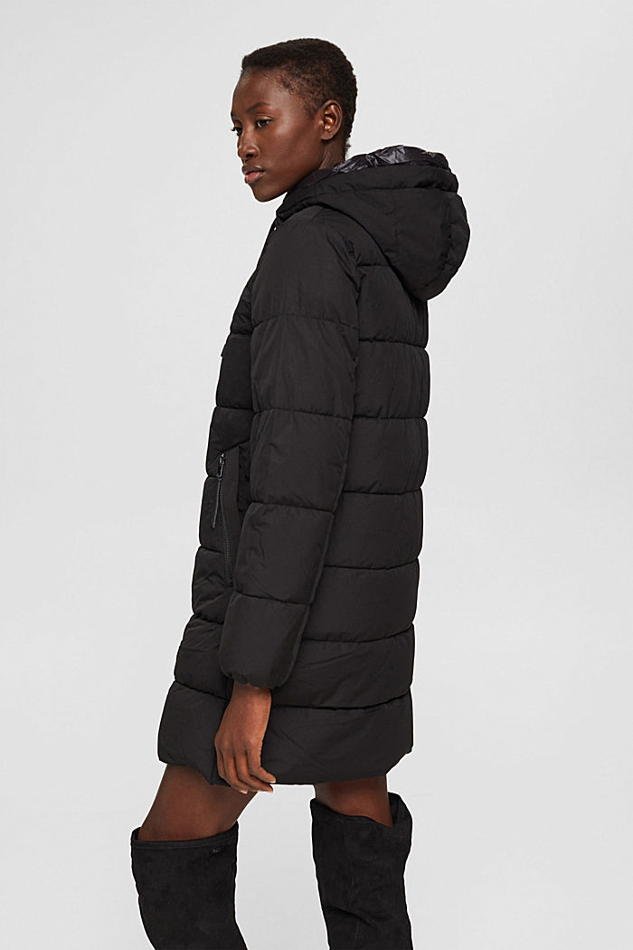 Recycled: quilted coat with a hood, BLACK, detail image number 3