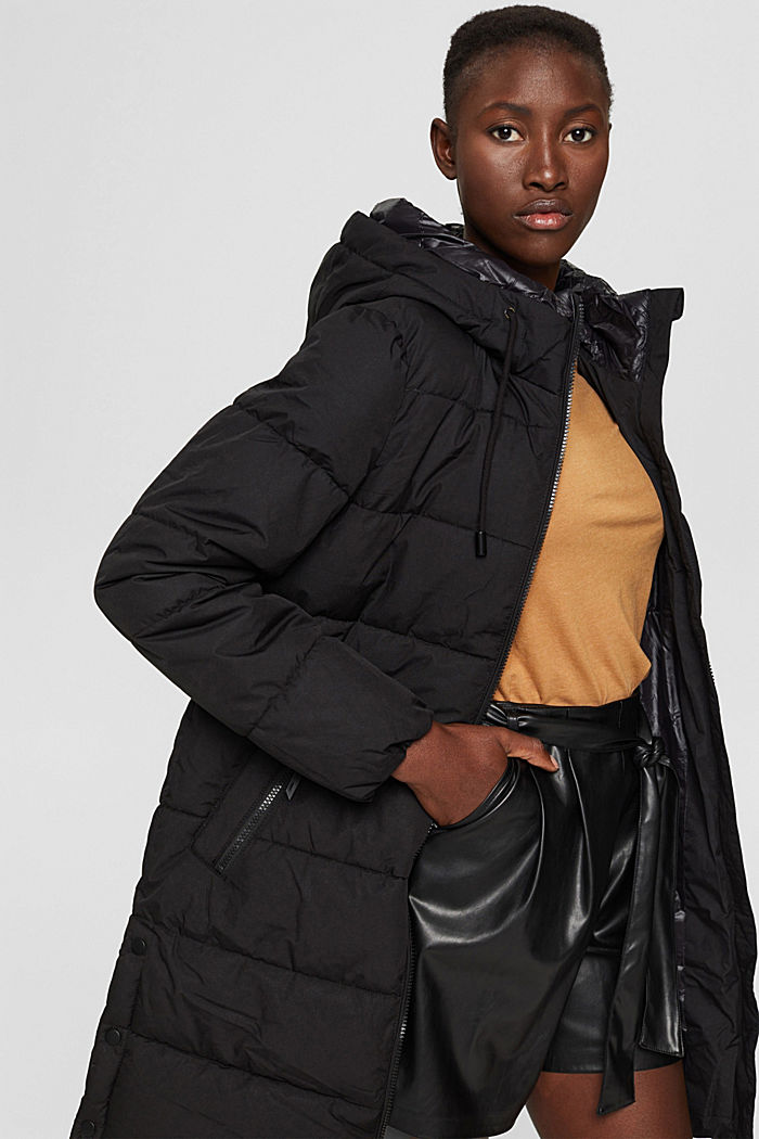 Recycled: quilted coat with a hood, BLACK, detail image number 5