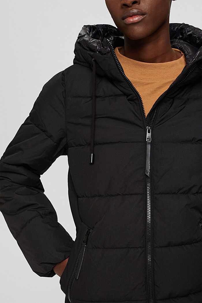 Recycled: quilted coat with a hood, BLACK, detail image number 2