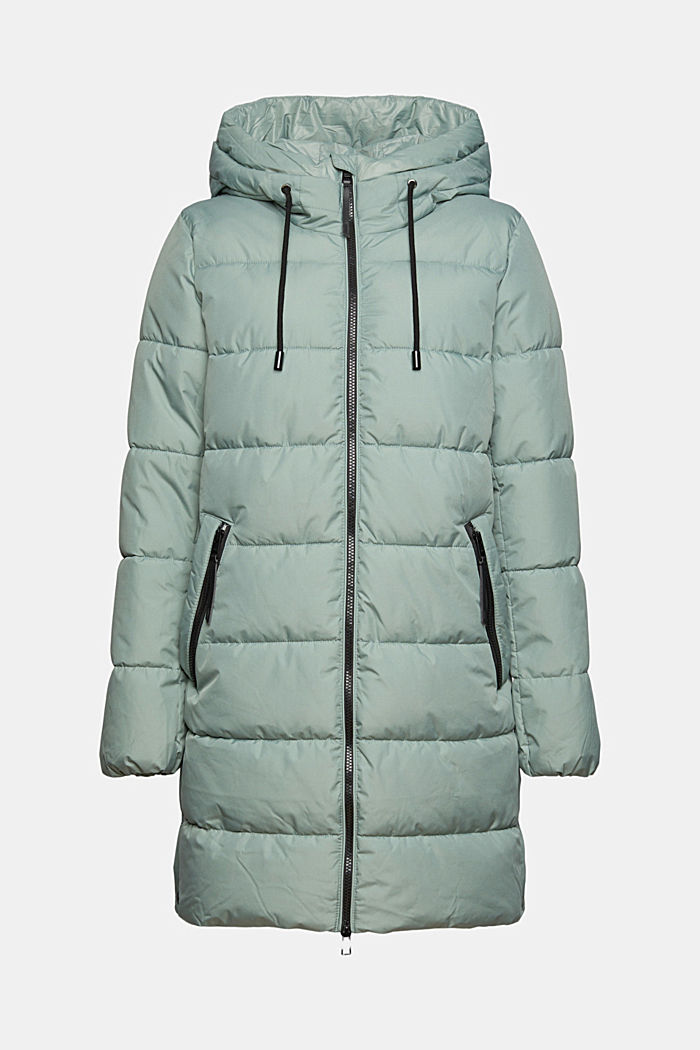 Recycled: quilted coat with a hood, DUSTY GREEN, overview