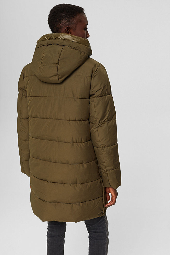 Recycled: quilted coat with a hood, DARK KHAKI, detail image number 3