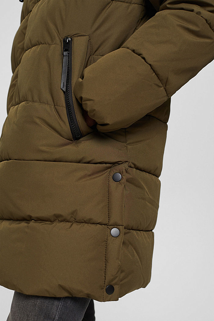 Recycled: quilted coat with a hood, DARK KHAKI, detail image number 2