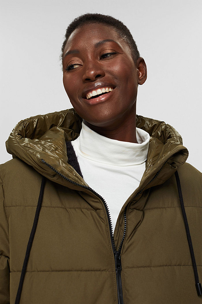 Recycled: quilted coat with a hood, DARK KHAKI, detail image number 5