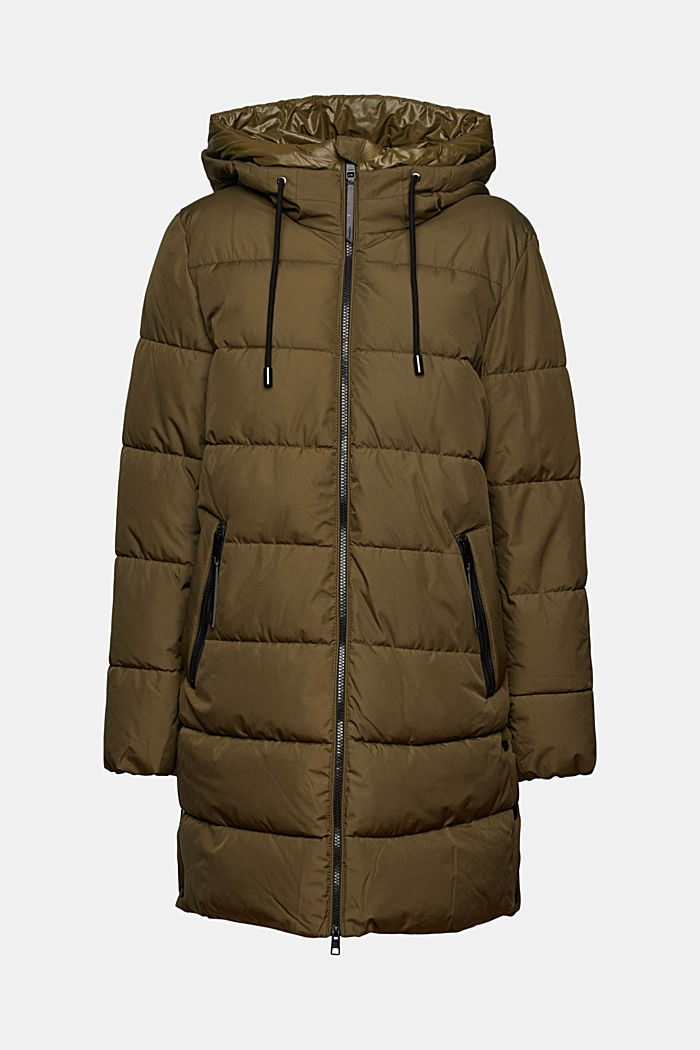 Recycled: quilted coat with a hood, DARK KHAKI, detail image number 6