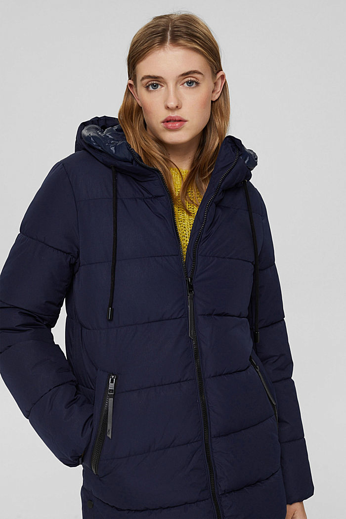 Recycled: quilted coat with a hood, NAVY, detail image number 0