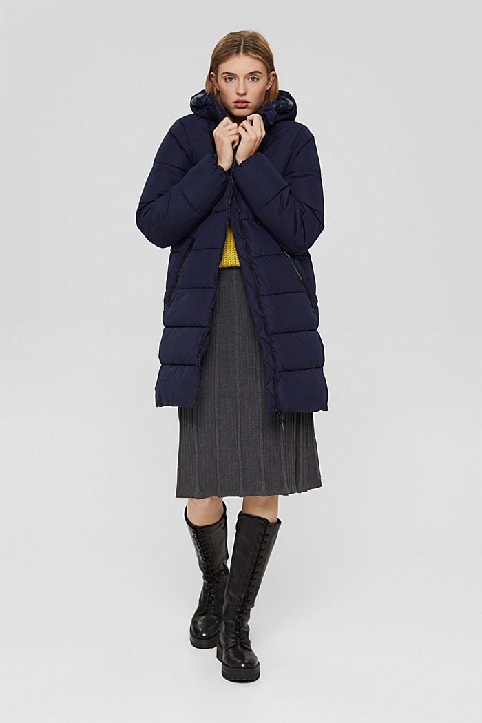 Recycled: quilted coat with a hood, NAVY, detail image number 1