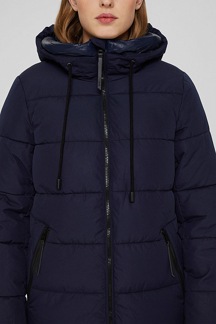 Recycled: quilted coat with a hood, NAVY, detail image number 2