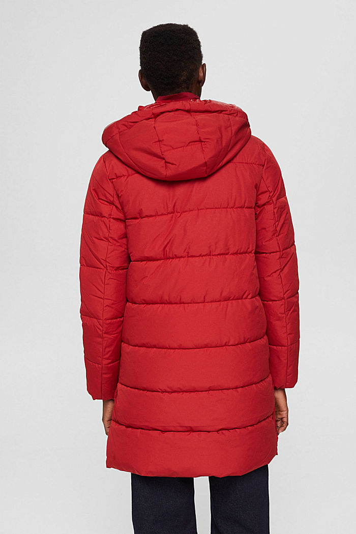 Recycled: quilted coat with a hood, DARK RED, detail image number 3