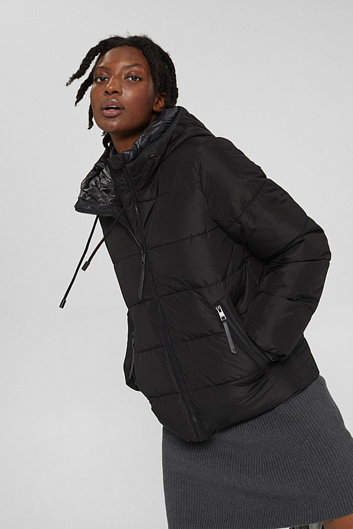 Recycled: quilted jacket with a hood, BLACK, detail image number 6