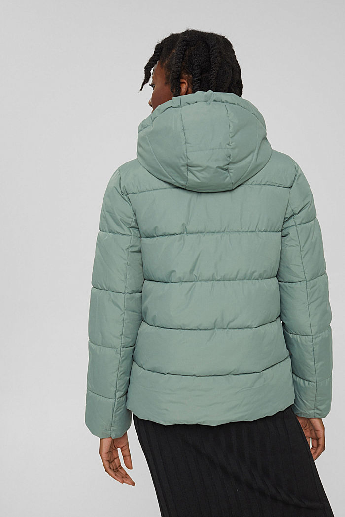 Recycled: quilted jacket with a hood, DUSTY GREEN, detail image number 3