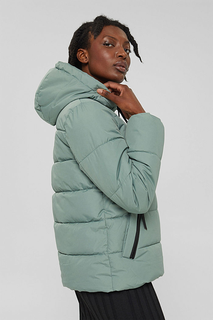 Recycled: quilted jacket with a hood, DUSTY GREEN, detail image number 5