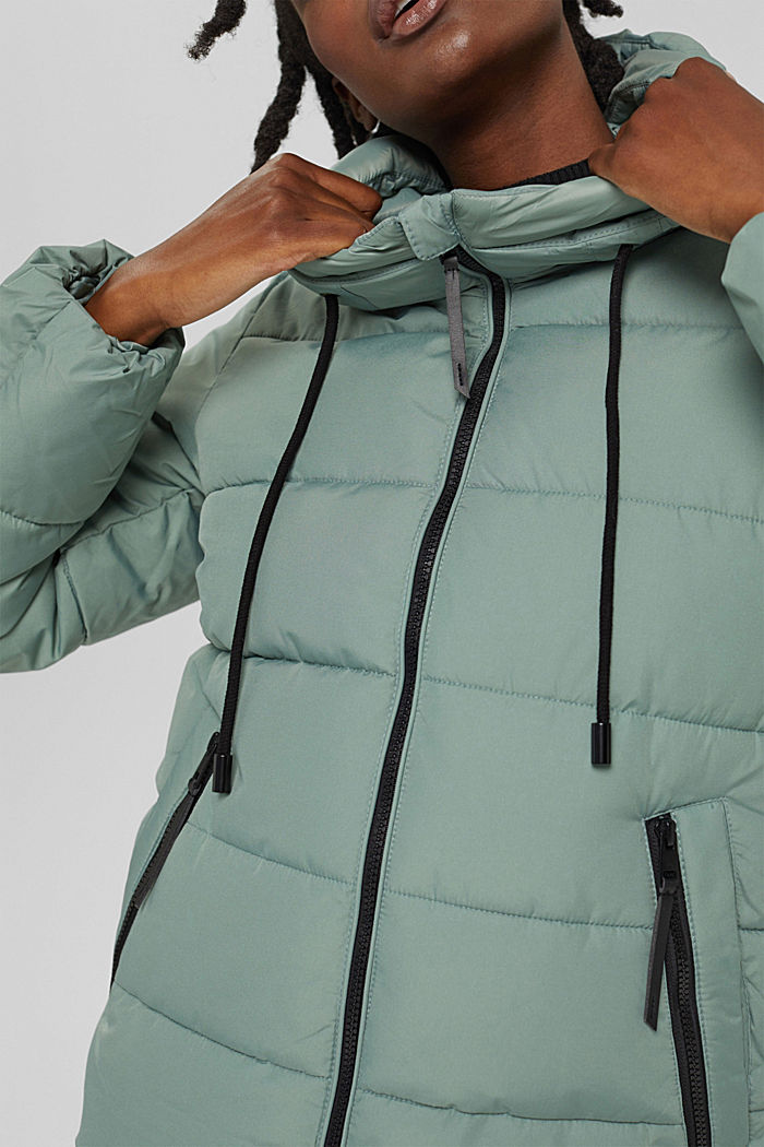 Recycled: quilted jacket with a hood, DUSTY GREEN, detail image number 2