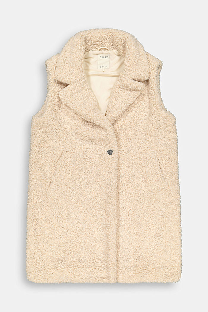 CURVY recycled material: teddy fur gilet, ICE, overview