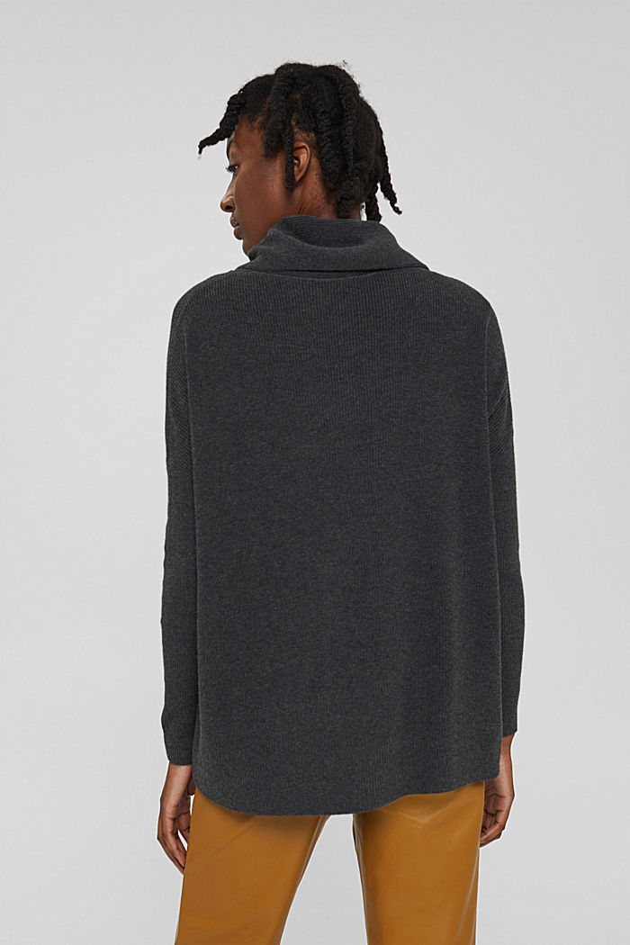 Oversized polo neck jumper, organic cotton blend, ANTHRACITE, detail image number 3