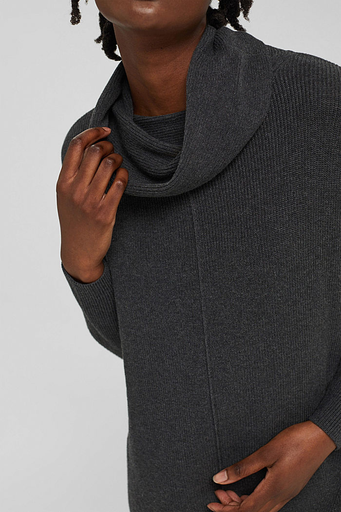 Oversized polo neck jumper, organic cotton blend, ANTHRACITE, detail image number 2