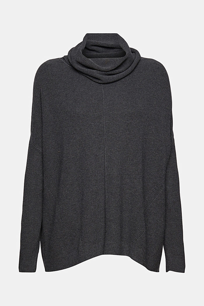Oversized polo neck jumper, organic cotton blend, ANTHRACITE, overview